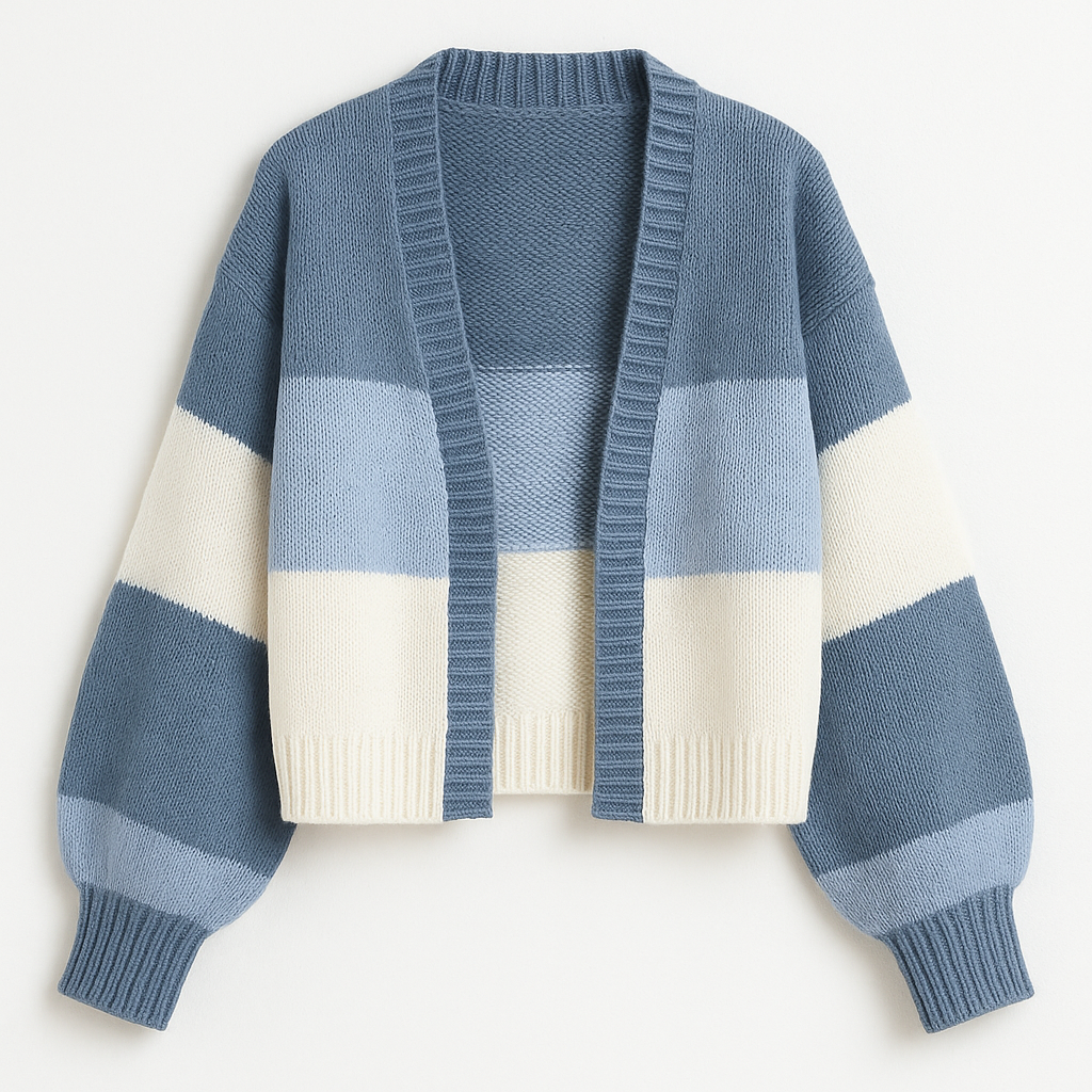 cardigan feminino, cropped feminino, cardigan manga longa, cardigan bloco de cores, cardigan casual, suéter feminino, roupa outono inverno, cardigan tricô, blusa feminina elegante