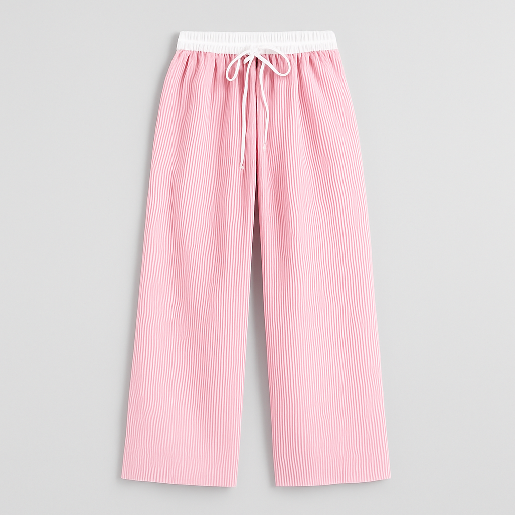 Calça Feminina Listrada Perna Larga – Streetwear Elegante