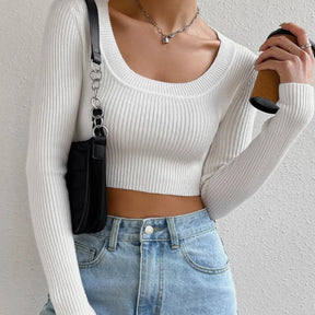 sueter feminino decote quadrado, sueter manga longa, sueter feminino casual, sueter minimalista, sueter feminino inverno, blusa feminina elegante