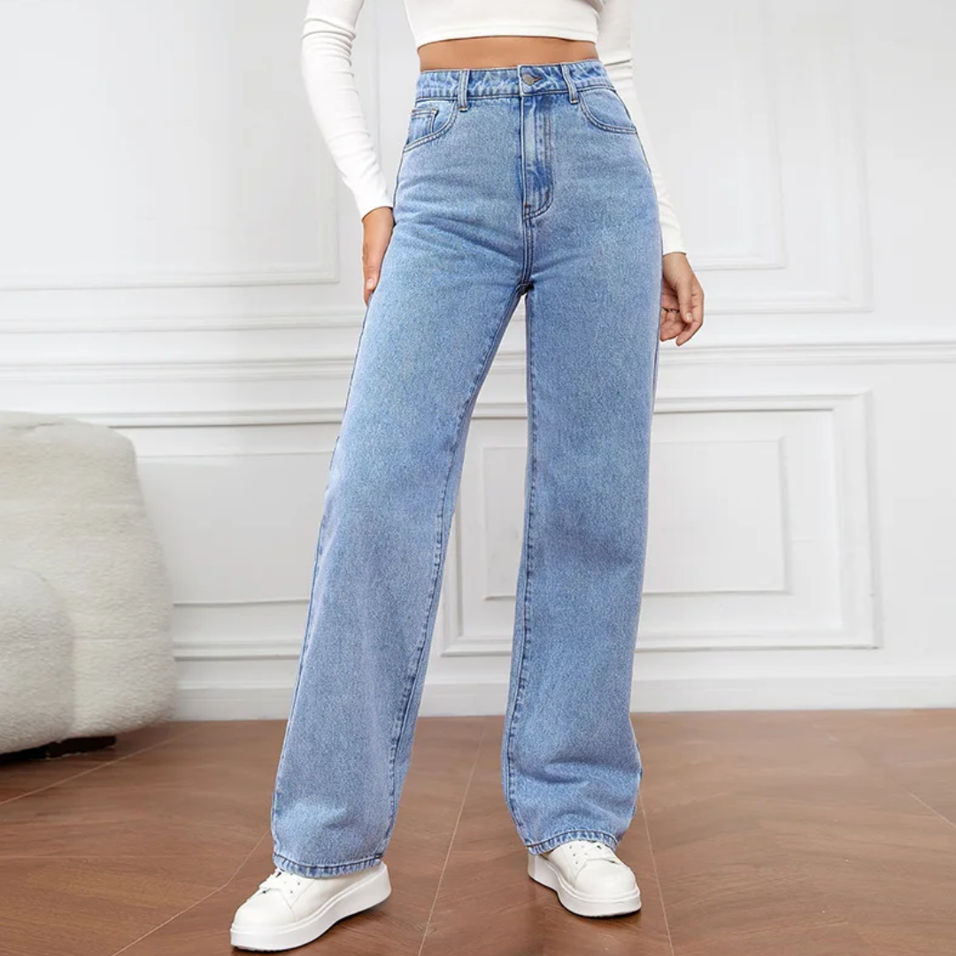Calça Jeans Feminina Reta – Cintura Alta Estilo Retrô