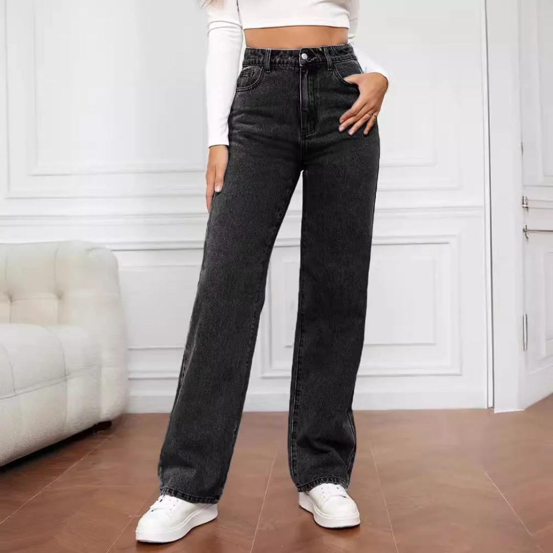 Calça Jeans Feminina Reta – Cintura Alta Estilo Retrô