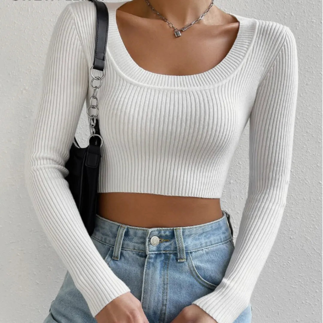 sueter feminino decote quadrado, sueter manga longa, sueter feminino casual, sueter minimalista, sueter feminino inverno, blusa feminina elegante