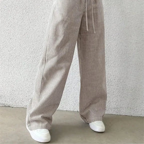 Calça Feminina Listrada Perna Larga – Streetwear Elegante