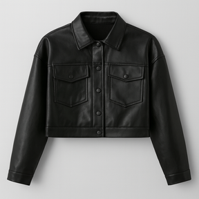 jaqueta cropped feminina, jaqueta couro sintético preta, jaqueta feminina com bolsos, jaqueta preta curta, jaqueta outono inverno feminina, jaqueta feminina moderna, jaqueta urbana feminina