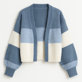 cardigan feminino, cropped feminino, cardigan manga longa, cardigan bloco de cores, cardigan casual, suéter feminino, roupa outono inverno, cardigan tricô, blusa feminina elegante