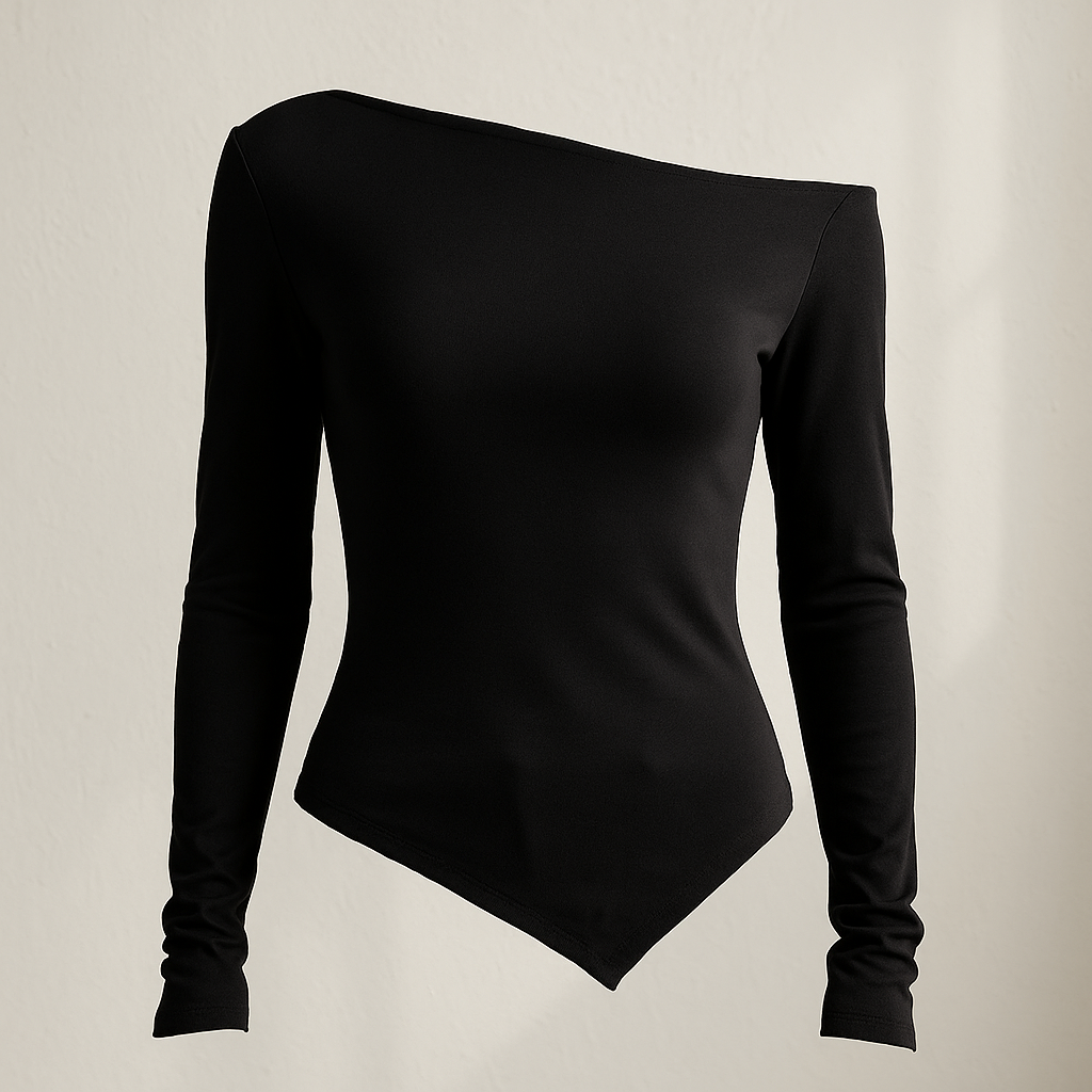 blusa feminina ombro único, blusa assimétrica feminina, blusa manga longa elegante, blusa slim fit, roupa feminina casual chique, blusa feminina para festas, blusa feminina confortável, moda feminina 2025, blusa feminina gola assimétrica