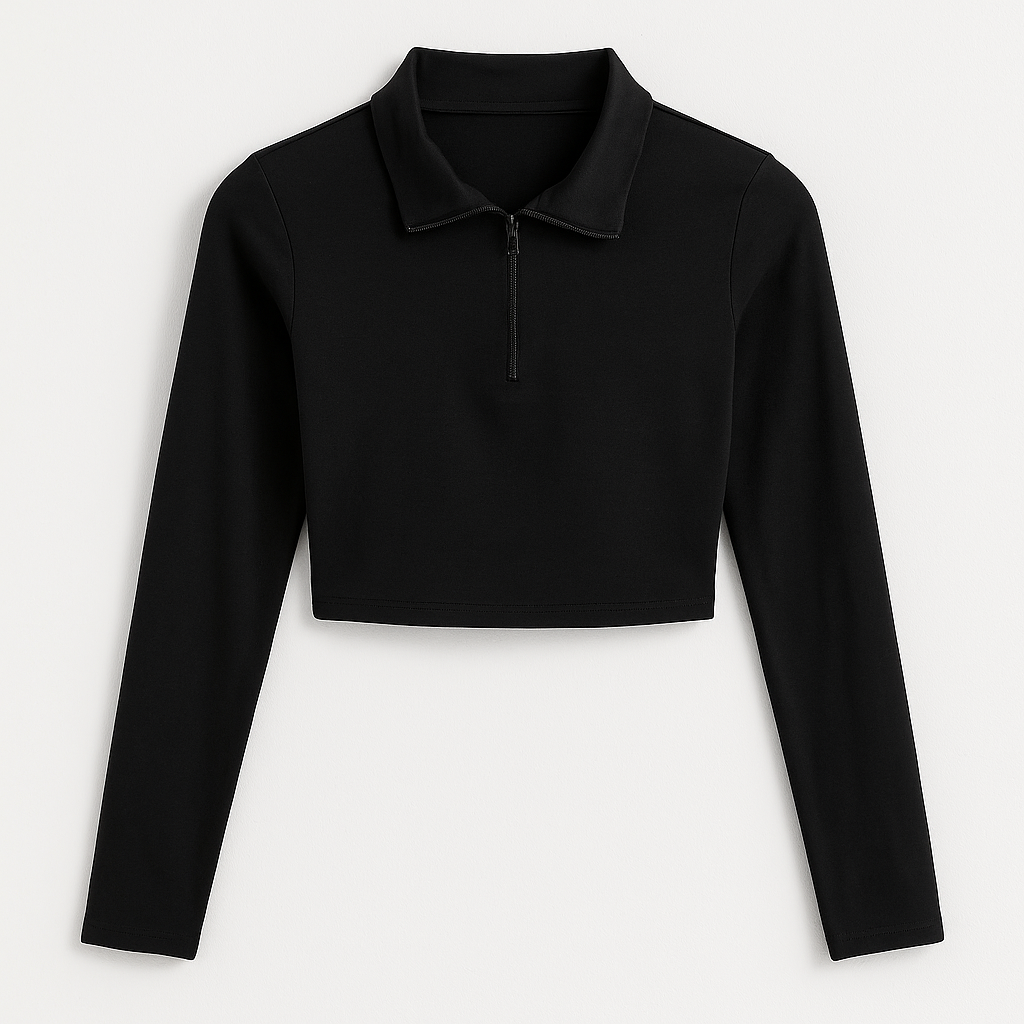 blusa feminina manga longa, blusa slim fit, blusa com zíper, moda casual feminina, roupa feminina inverno, blusa ajustada feminina, blusa de malha feminina, blusa preta manga longa, blusa fashion feminina