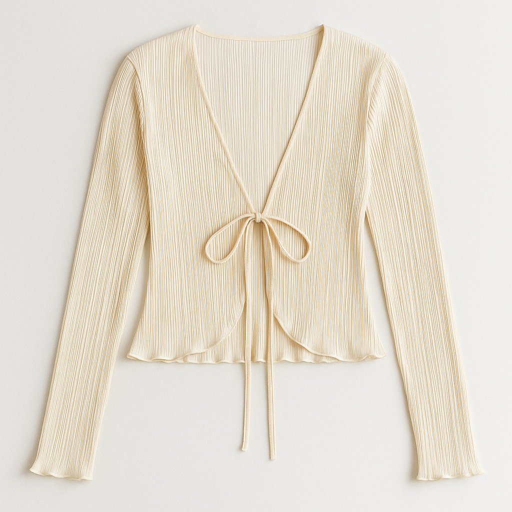Blusa Feminina Plissada com Amarração – Manga Longa Chique
