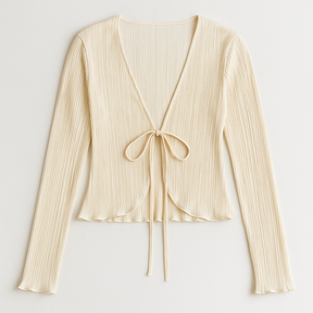 Blusa Feminina Plissada com Amarração – Manga Longa Chique