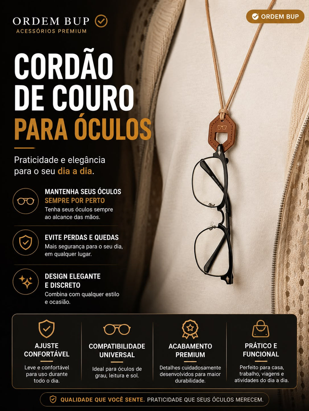 Cordão de óculos de couro