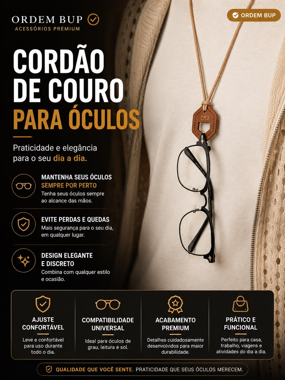 Cordão de óculos de couro